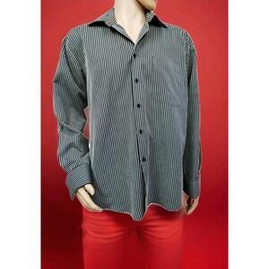 TED LAPIDUS Men's Size 42/184 Striped Black Buttons Up Shirt